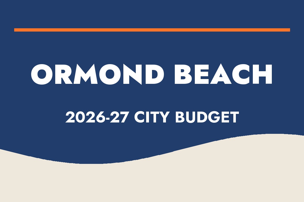 Ormond Beach Buzz graphic for the 2026-27 city budget story, in navy and brand orange.