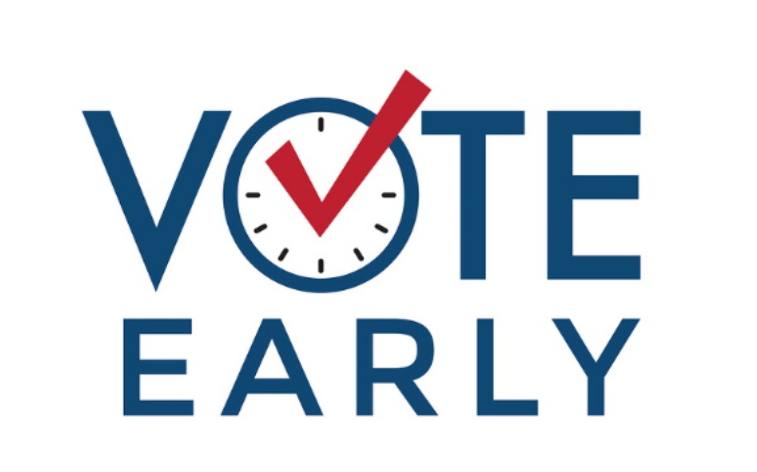 Vote Early graphic with a red check mark inside a clock face.